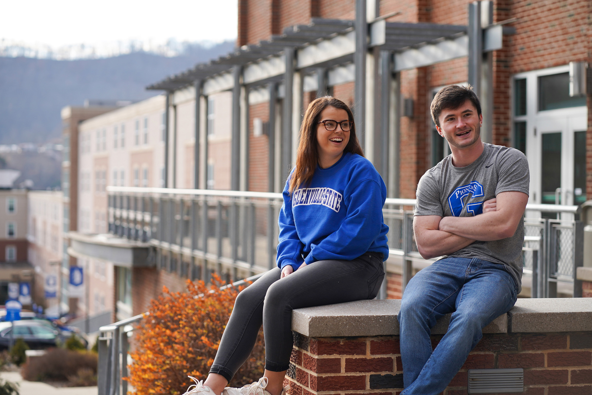 Students sitting outside.